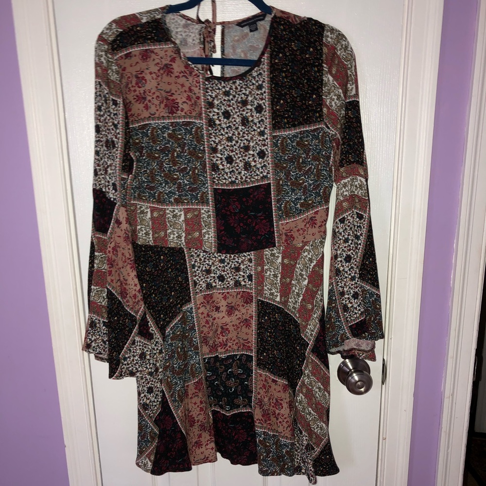 American eagle patch work dress with bell sleeve